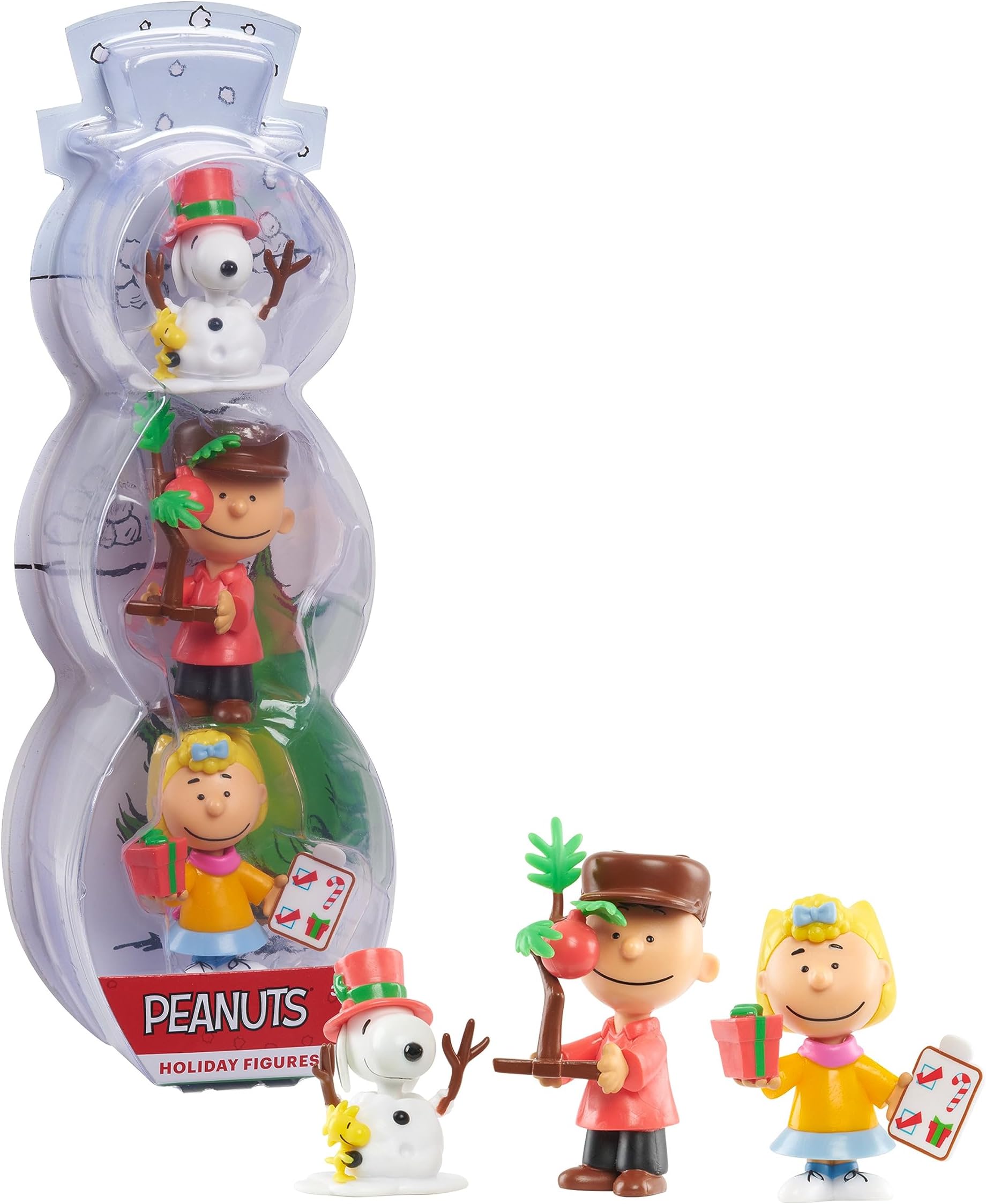3-Piece Figure Set, Includes Characters Snoopy with Woodstock, Charlie Brown with Tree, and Sally with Present, Kids Toys for Ages 3 Up by Just Play