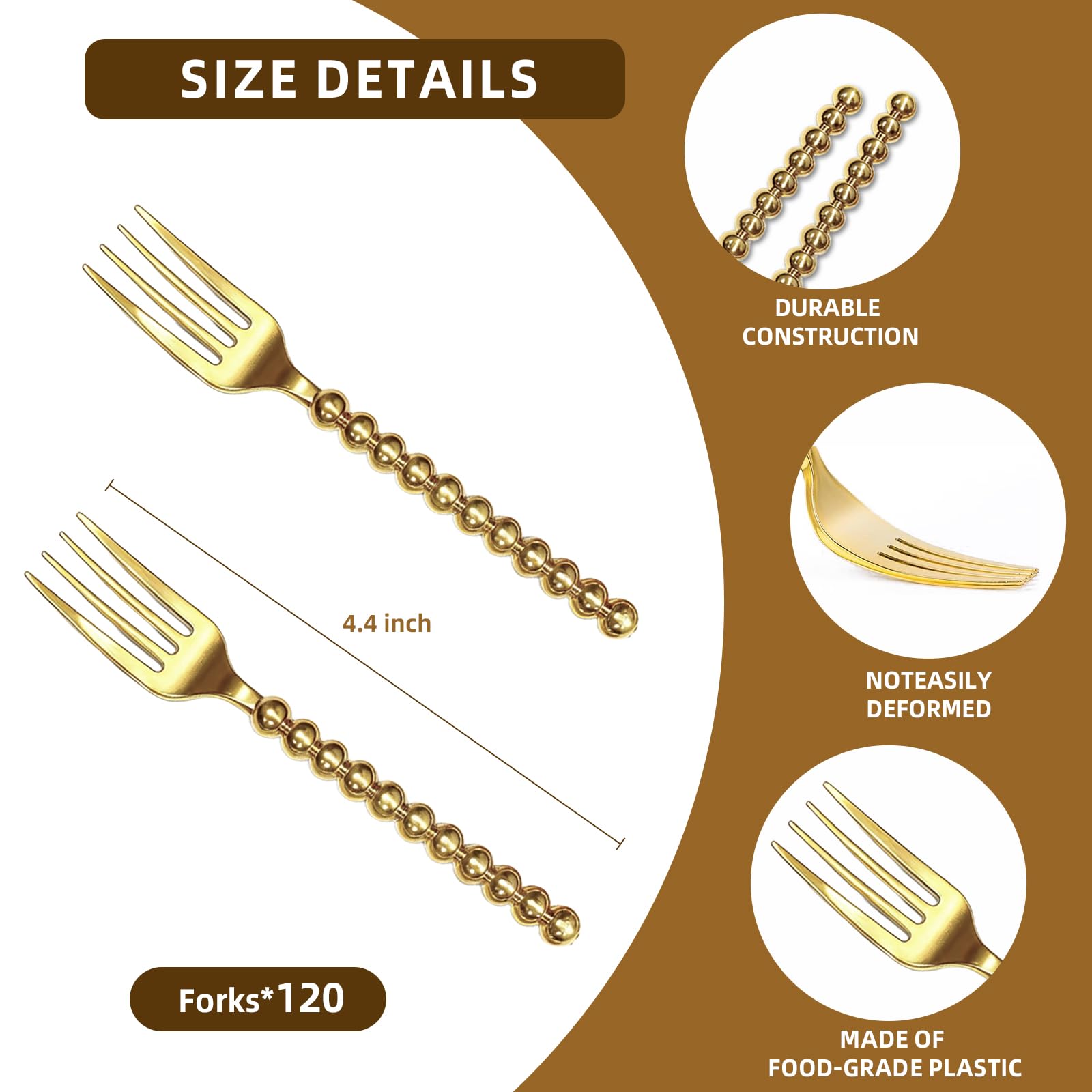 Premium Gold Mini Dessert Forks - 120-Piece with Beaded Handle, 4.4 Inch — Amazon image 3