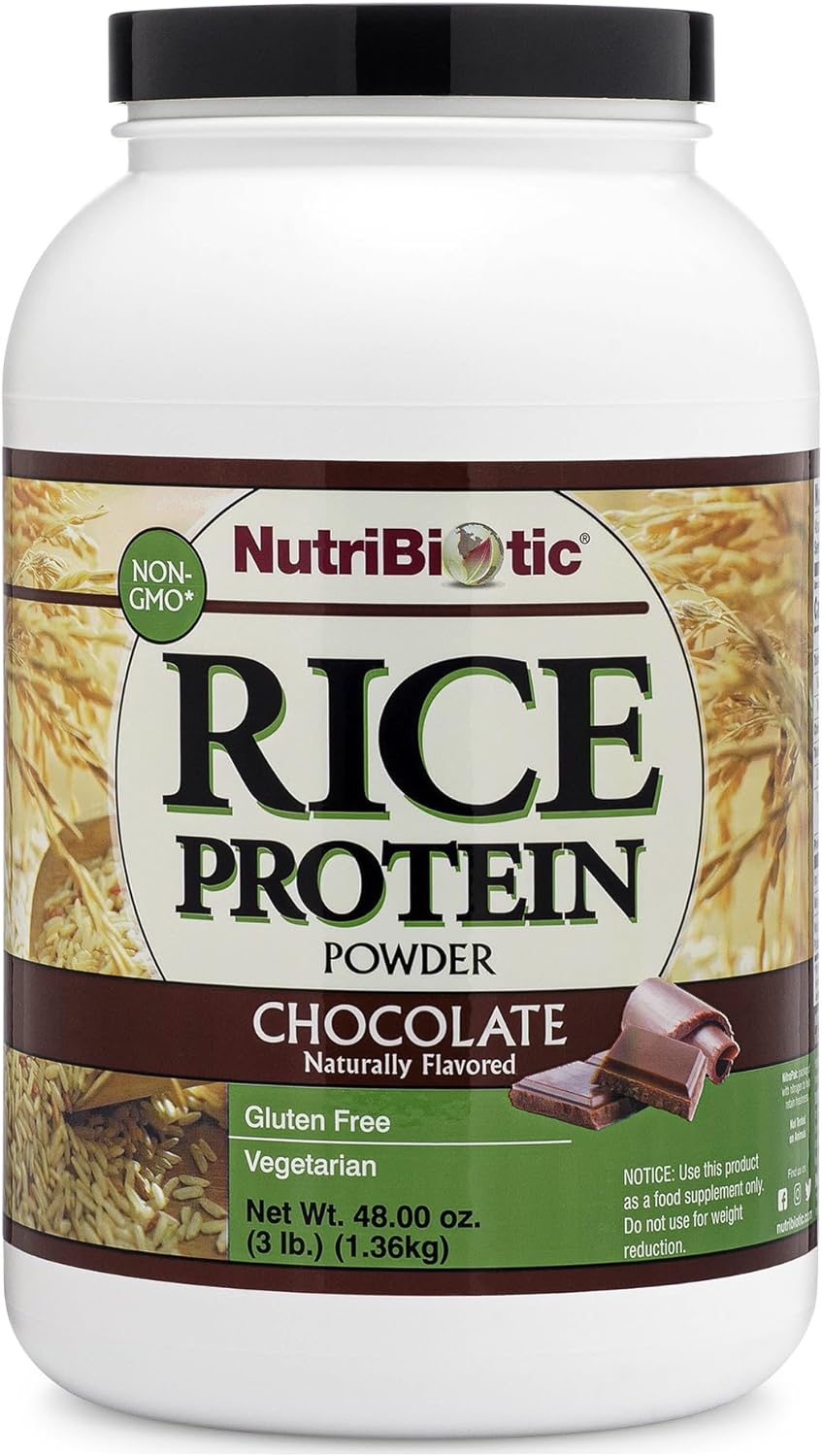 NutriBiotic – Chocolate Rice Protein, 3 Lb (1.36kg) | Low Carb, Vegetarian & Keto-Friendly Raw Protein Powder | Grown & Processed Without Chemicals, GMOs or Gluten | Easy to Digest & Nutrient-Rich