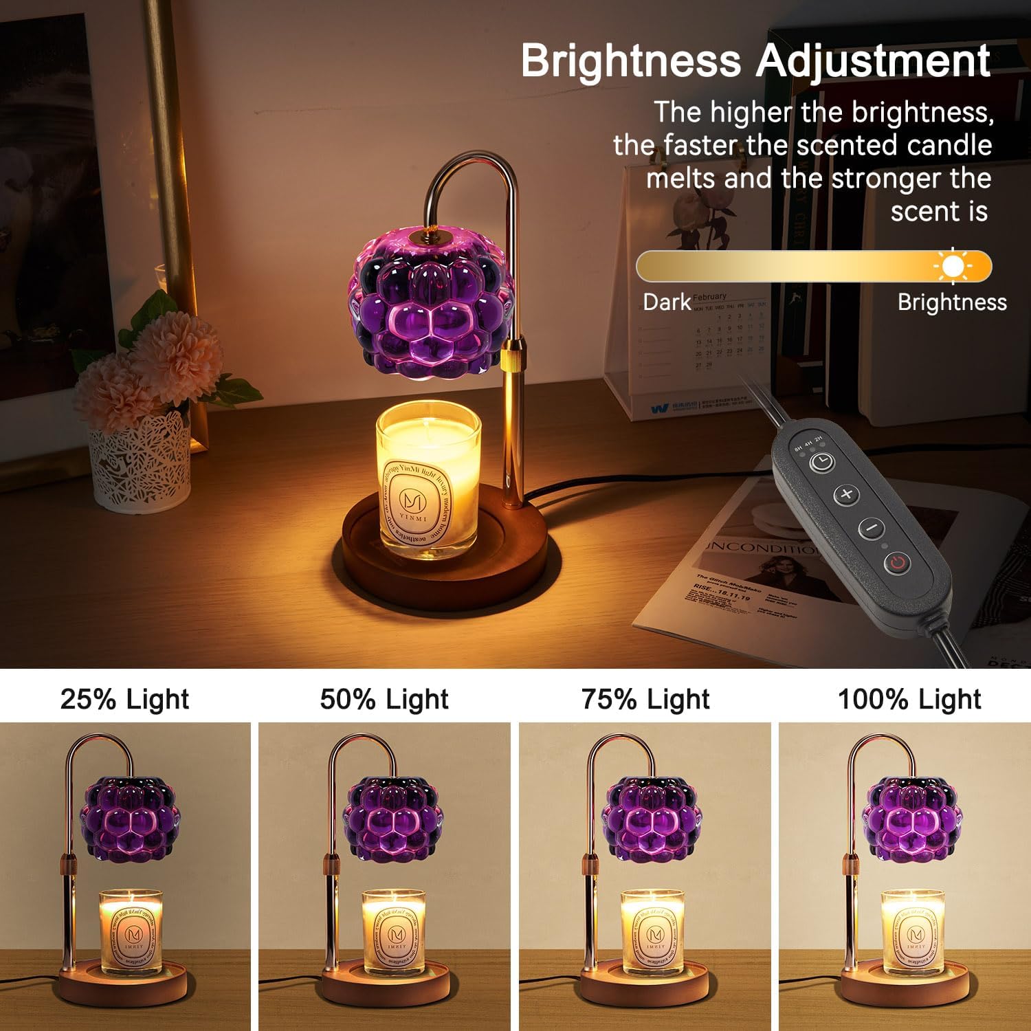 Candle Warmer Lamp with Timer Adjustable - Height Candle Warmer, Dimmer, Vintage Glass Wax Melting Lamps for Home Decor, for Candles in Jars with 2 Bulbs