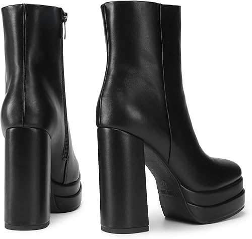 Vista 4 de DREAM PAIRS Botas de tobillo Gogo con plataforma para mujer, tacones altos y gruesos, punta cuadrada, cómodas, para fiesta, vestido