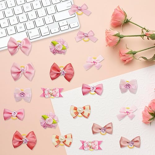 Miniatura 4 de 20 lazos para el pelo de perro, coloridos lazos para perros pequeños, elegantes lazos elásticos para perros con bandas de goma para el nudo