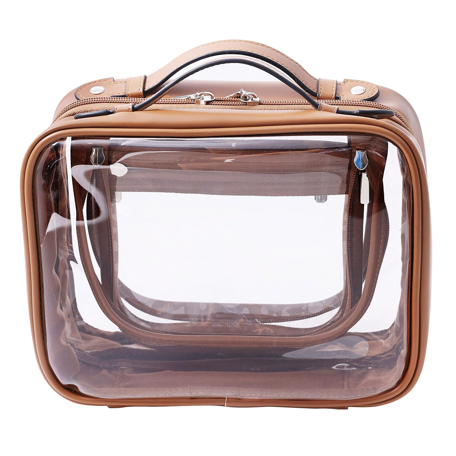 SANHECUN traveling toiletry Case large clear cosmetics case makeup bag Dimensions | LxWxH:10” x 4.5” x 7.5”(Brown, Medium)