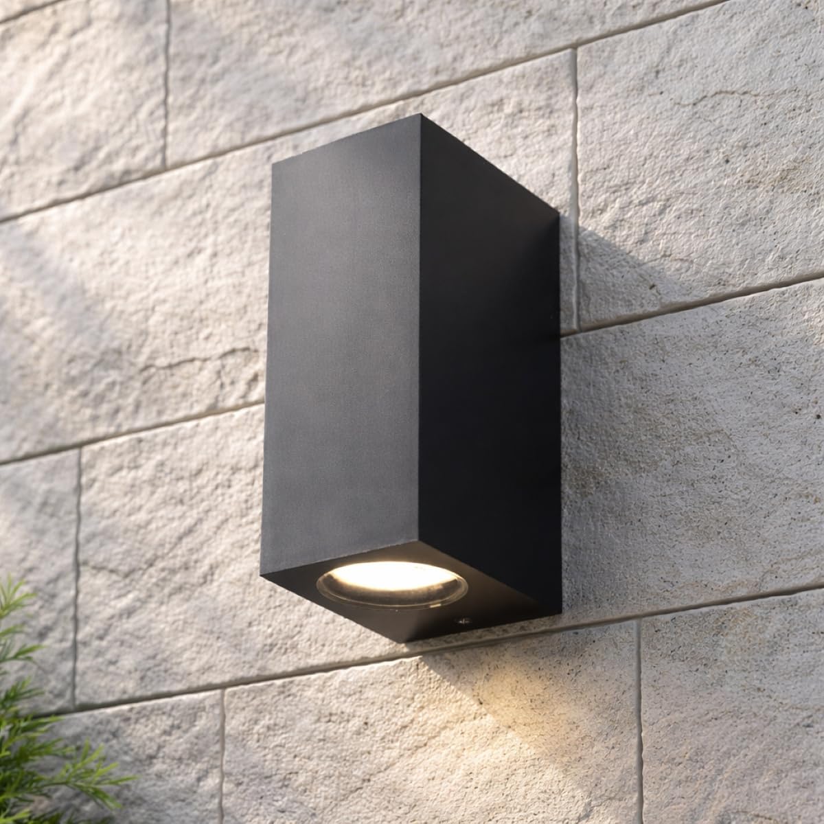 CGC Lighting Black Up Down Wall Light Rectangular Square Outdoor Garden Indoor Weatherproof Corrosion Resistant Outside Door Patio Terrace Lamp Rust Proof Coastal Exterior (Double Spotlight)