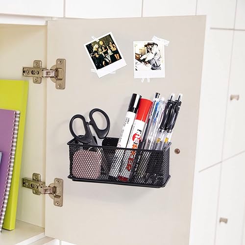 Miniatura 3 de dedoot Soporte magnético para lápices, organizador de bolígrafos de malla negra, cesta de almacenamiento magnética fuerte para organizar bolígrafos,