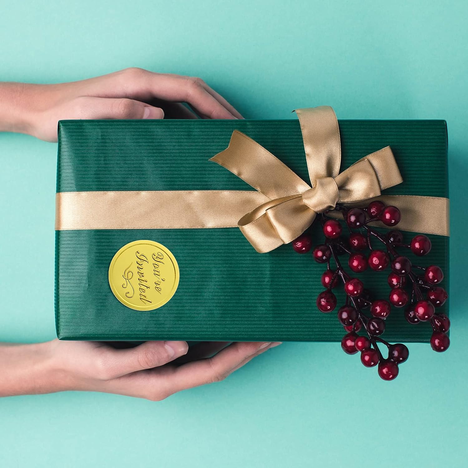 100 Pieces You're Invited Embossed Gold Foil Seals Embossed Aluminum Foil Sticker for Wedding Envelopes Present Decoration : Office Products