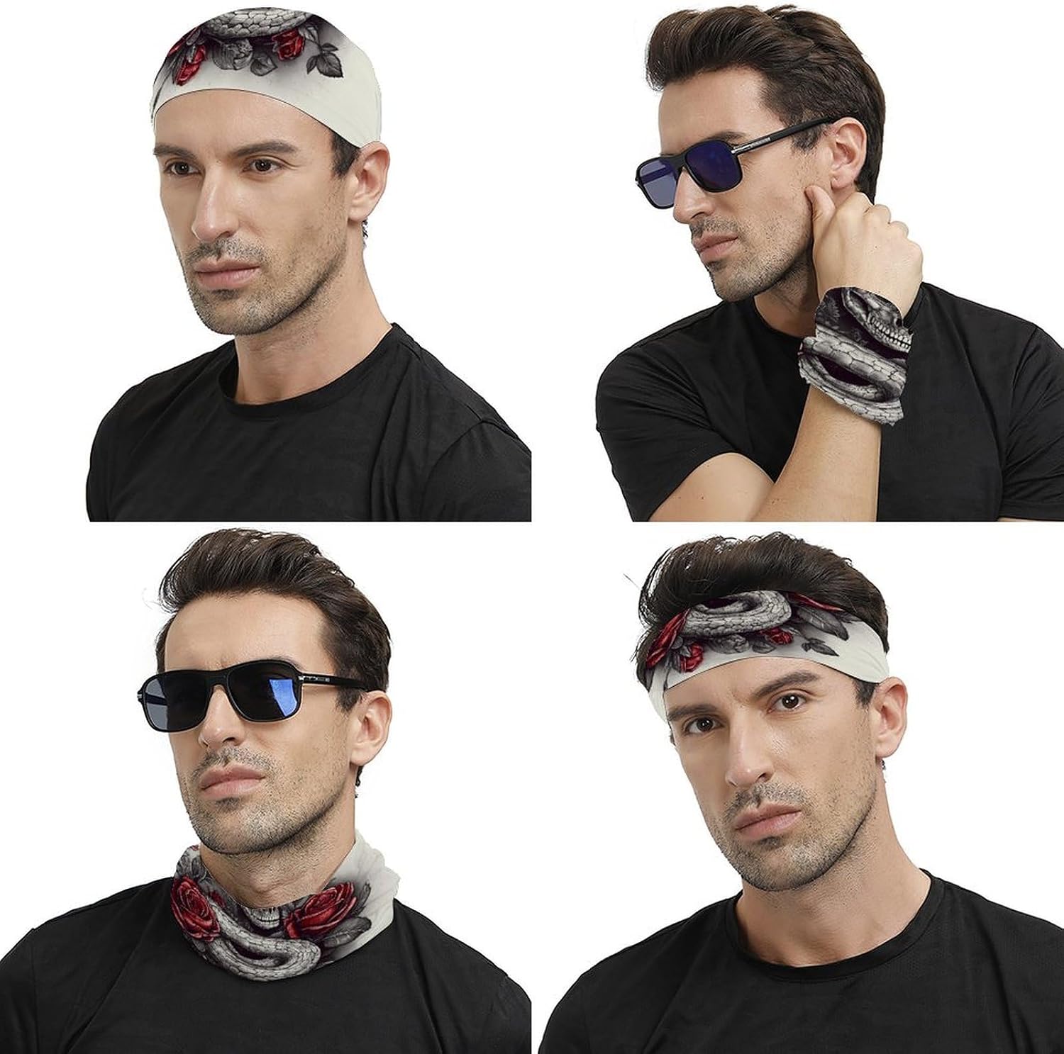 Red Rose on Snake Neck Gaiter for Men & Women,Cooling Neck Gaiter with Dustproof Breathable,Face Cover As Headwear,Bandana,Neck Gaiters,Head Wraps,Headbands