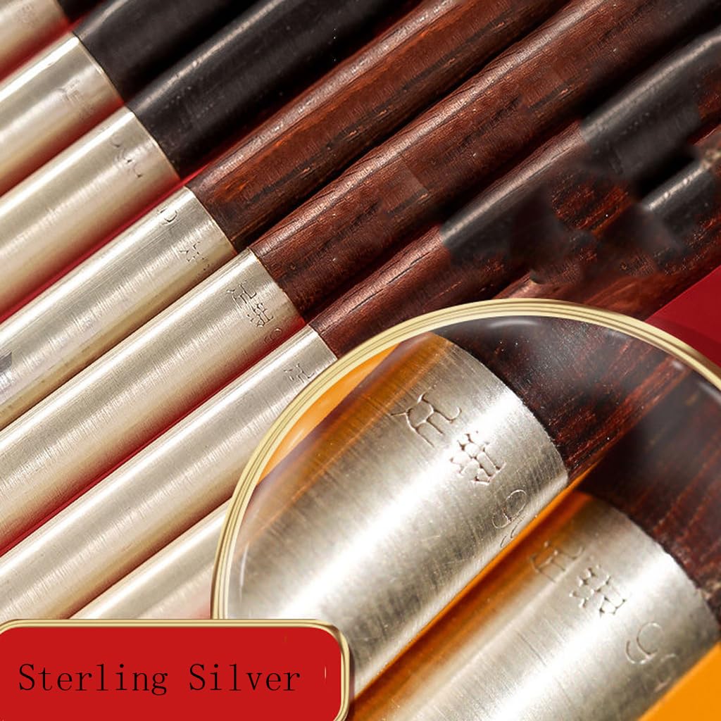 Ensembles de baguettes en argent sterling en bois réutilisables avec étui C | Lave-vaisselle coffre-fort antidérapant chinois japonais coréen Premium baguettes cadeau asiatique pour les amis de la famill