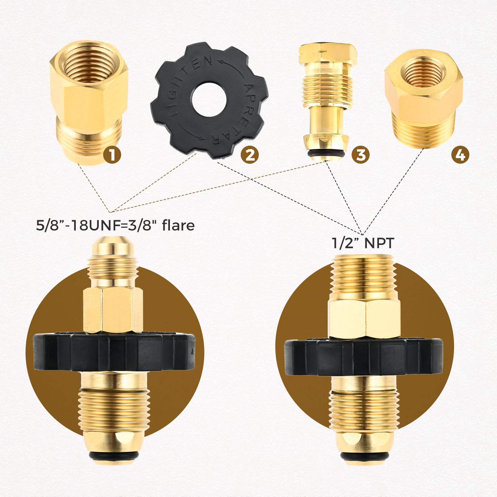 Soft Nose Pol Adaptateur de réservoir de gaz propane avec débit complet x 1/4 mâle NPT, 3/8" mâle évasé et convertisseur NPT mâle 1/2" pour camping, hayon, chauffage et cuisine en plein air