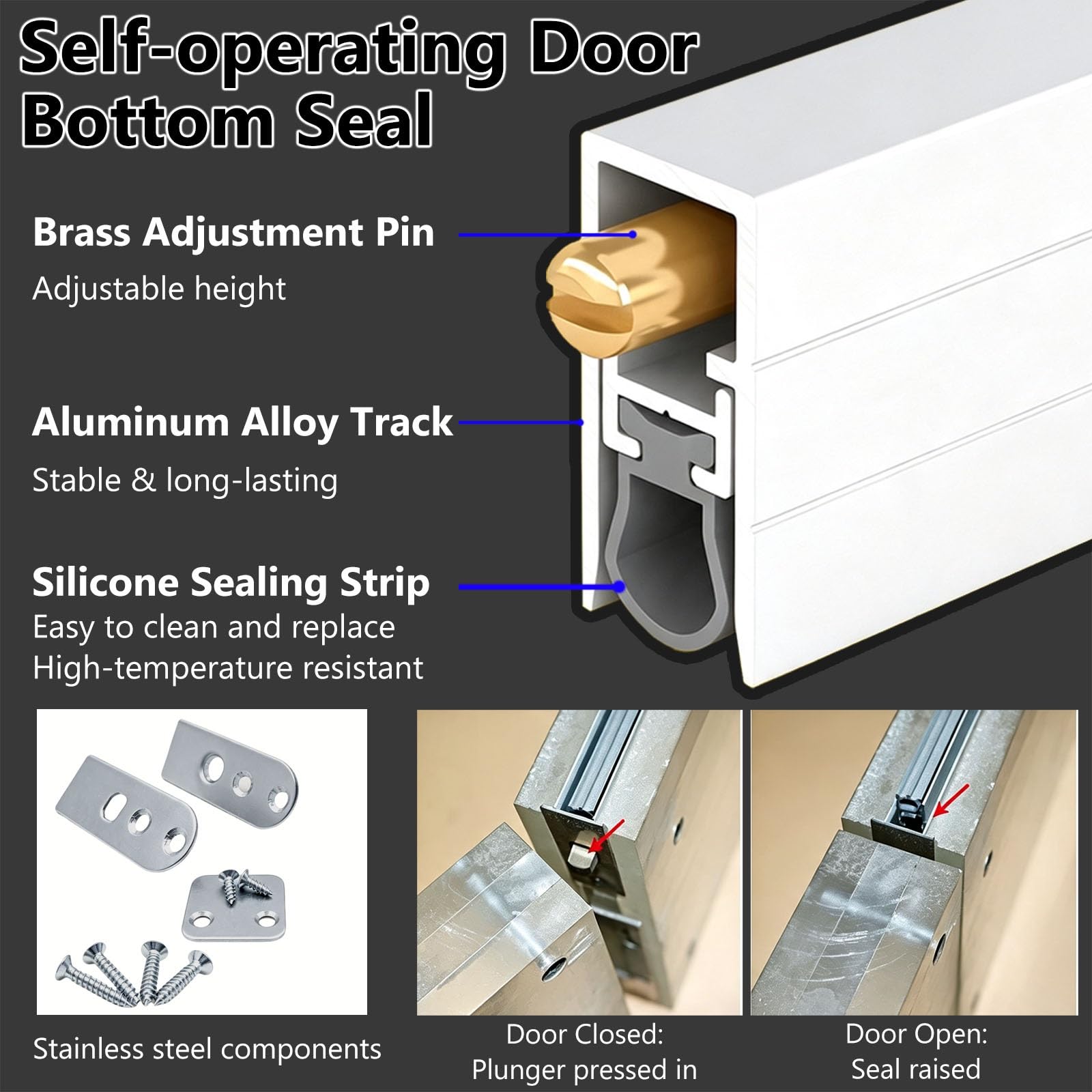 Sello Automático Bajo Puerta Con Perno Latón Interior Exterior | Ajuste Espacio 0–14 Mm, Burlete Inferior, Aluminio Silicona, Reducción Ruido, Bloqueo Luz, Protección Suelo