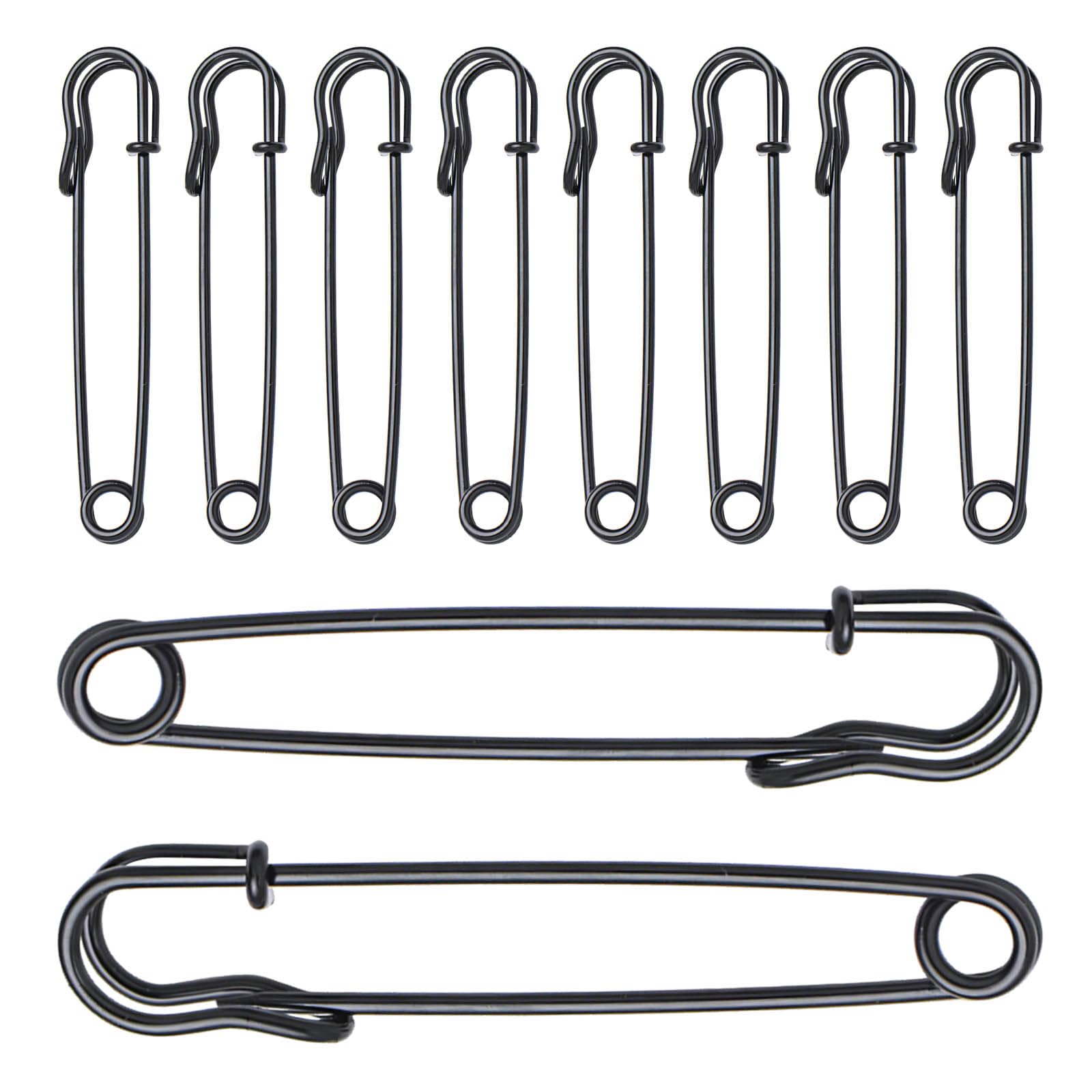 KinetiCore 10 Pcs 4 Inch Extra Large Safety Pins, Heavy Duty Black Metal Steel Blanket Pins, Strong Big Safety Pins for Thick Fabrics, Leather, Crafts, Upholstery & Jewellery Making