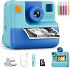 Cámara infantil de impresión instantánea, regalos de cumpleaños y Navidad para niñas y niños de 3 a 12 años, cámara de video selfie digital FHD para niños pequeños con 3 rollos de papel de impresión y tarjeta de 32G (Azul) | Cámara de video selfie digital FHD para niños pequeños con 3 rollos de papel de impresión y tarjeta de 32G (Azul) 1