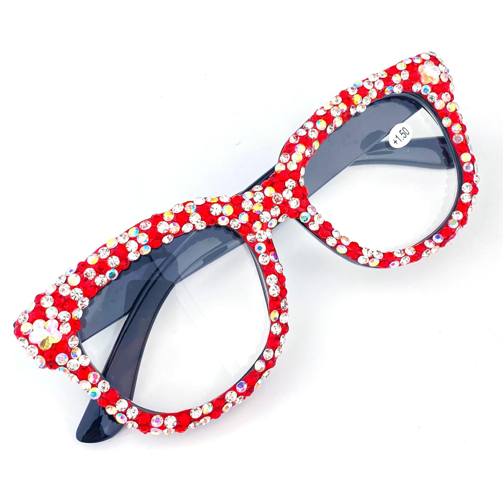 mincl Oversized Bling Rhinestone Reading Glasses for Women Christmas Party Ladies Readers