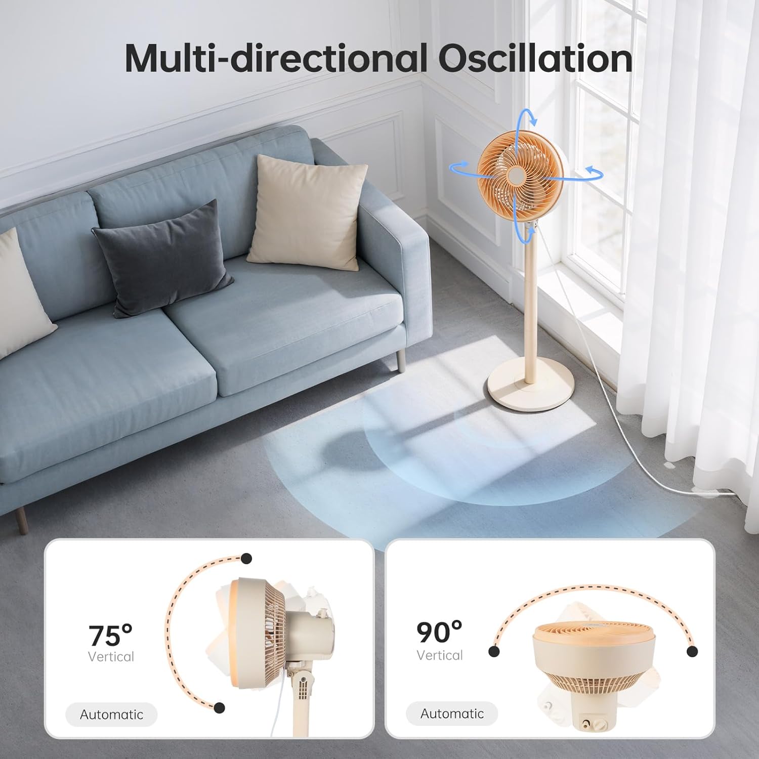 10" Modern Standing Fan for Bedroom, Sleek Oscillating Pedestal Fan, 3-Speed & Height Adjustable Compact Floor Fan for Home Office & Dorm