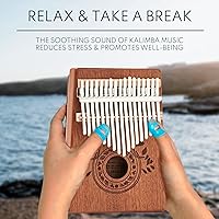 Vista 4 de Piano de pulgar Kalimba de 17 teclas, instrumento portátil de percusión de caoba Mbira, juego de afinación para principiantes, instrumentos Marrón