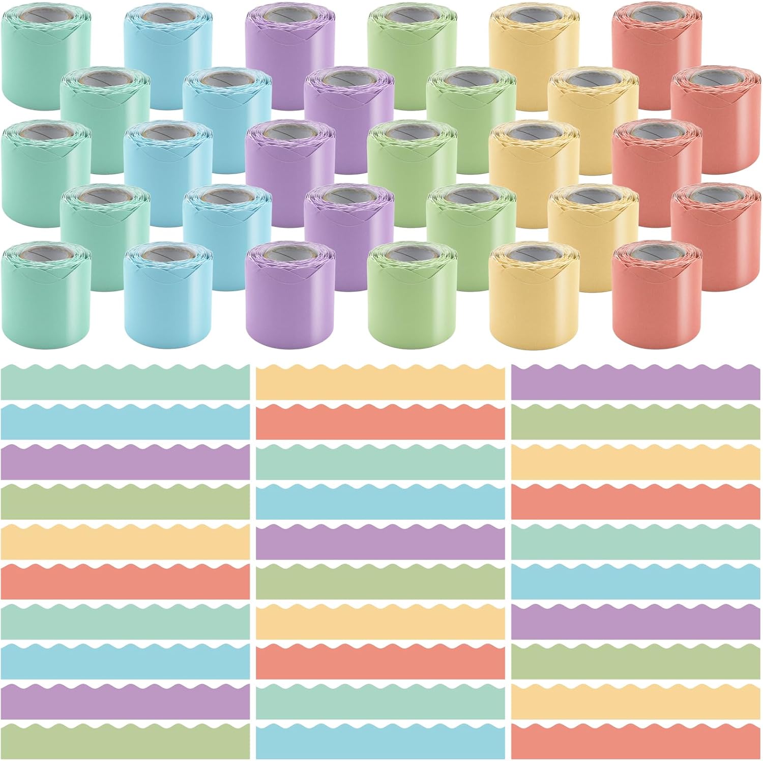 Bulletin Board Borders - 30 Rolls 984 Ft Pastel Scalloped Border for Bulletin Board Trim - Light Teacher Borders Decorations for Classroom, School, Poster, Home, Office Decor