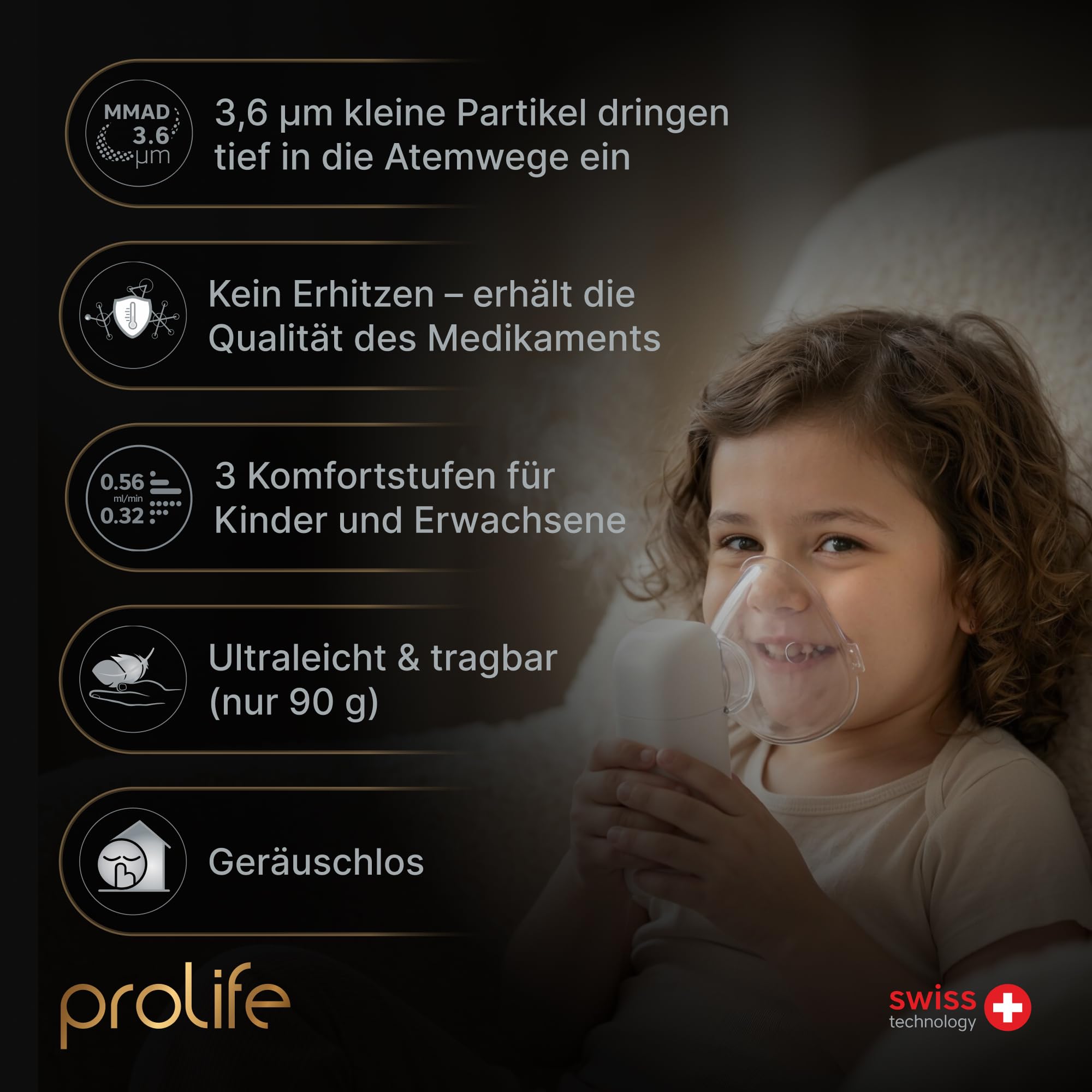 Prolife PN Mesh Inhalationsgerät Erwachsene & Kinder Ultraschall Vernebler Dampfinhalator Inhalation Bulletsnsgerät Baby