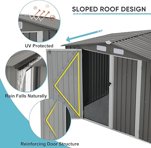 Miniatura 2 de Verano Garden Cobertizo de almacenamiento al aire libre de 8 x 6 pies, cobertizo de jardín de metal de acero galvanizado, doble puerta con