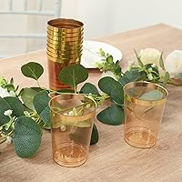 Vista 8 de Efavormart - Paquete de 25 vasos de plástico de cristal dorado ámbar con borde dorado, vasos desechables para fiestas, 10 onzas