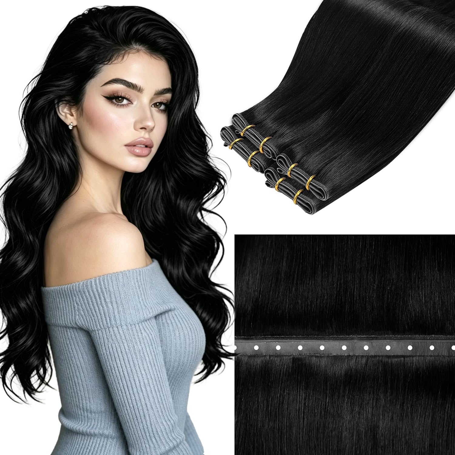 LaaVoo Tressen Echthaar Weft Extensions Echthaar