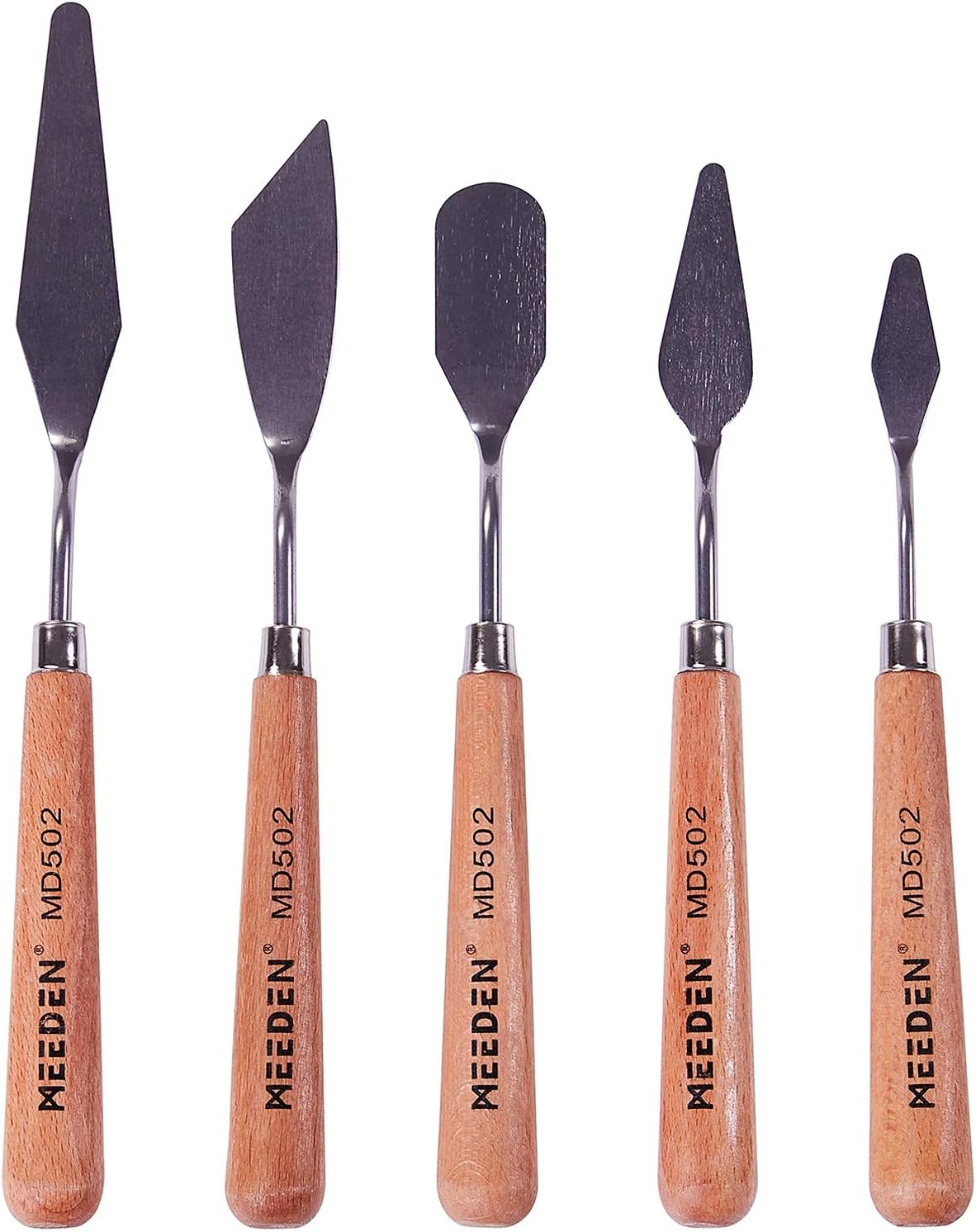 MEEDEN 5 Pcs Artist Stainless Steel Spatula Palette Knife set，Solid Beech Wood Grip Handle