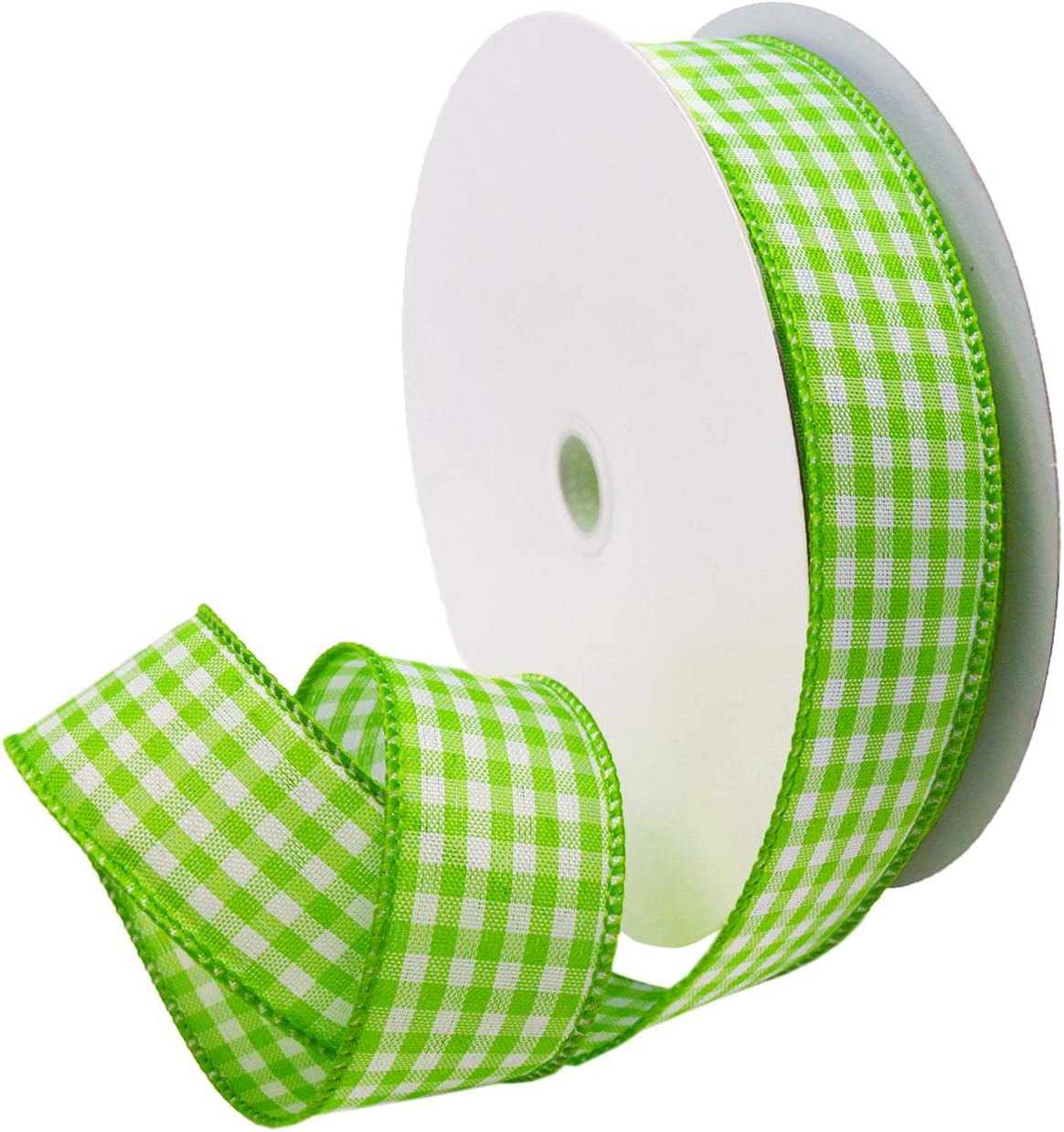 Morex Ribbon Wired Checkmate Ribbon, 1.5 inch by 50 Yards, Lime, 7379.40/50-027