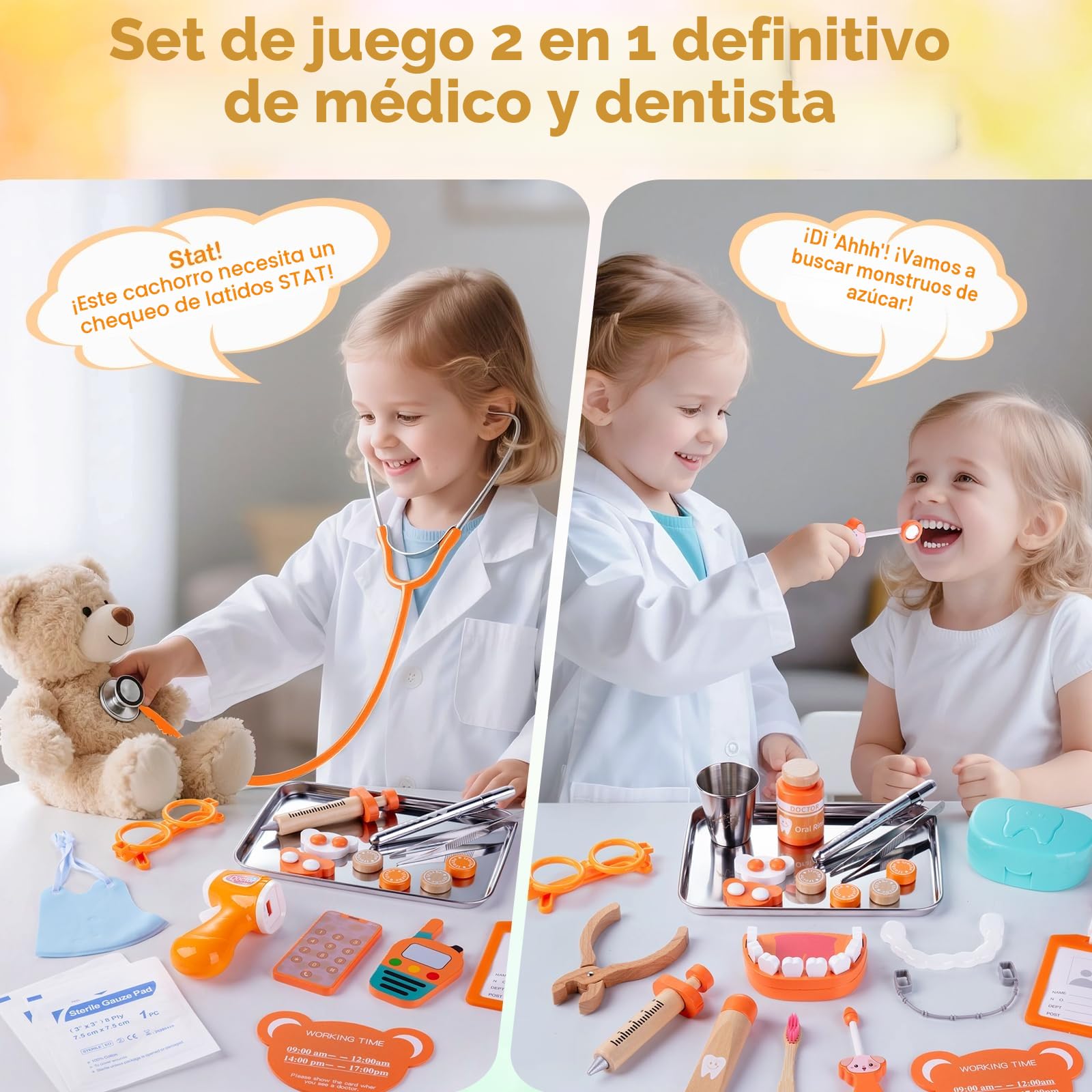EFO SHM Maletin Medico Juguete, 33 Piezas Kit Medico Infantil con Real Estetoscopio, Juego de Juguetes de Dentista, Juegos Educativos para Niños y Niñas de 3 Años (2)