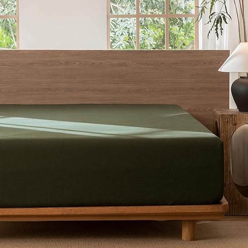 Miniatura 4 de MooMee Sábana bajera ajustable de solo 100% algodón lavado con textura parecida al lino, transpirable, duradera, suave, cómoda, bolsillo profundo