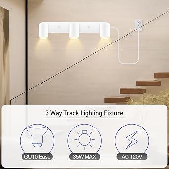 plug in track lighting, ceiling lighting kit 3 lights, modern 3 way wall spotlight, 3ft cable, flexible rotating complete lighting kits for kitchen cabinet, gallery