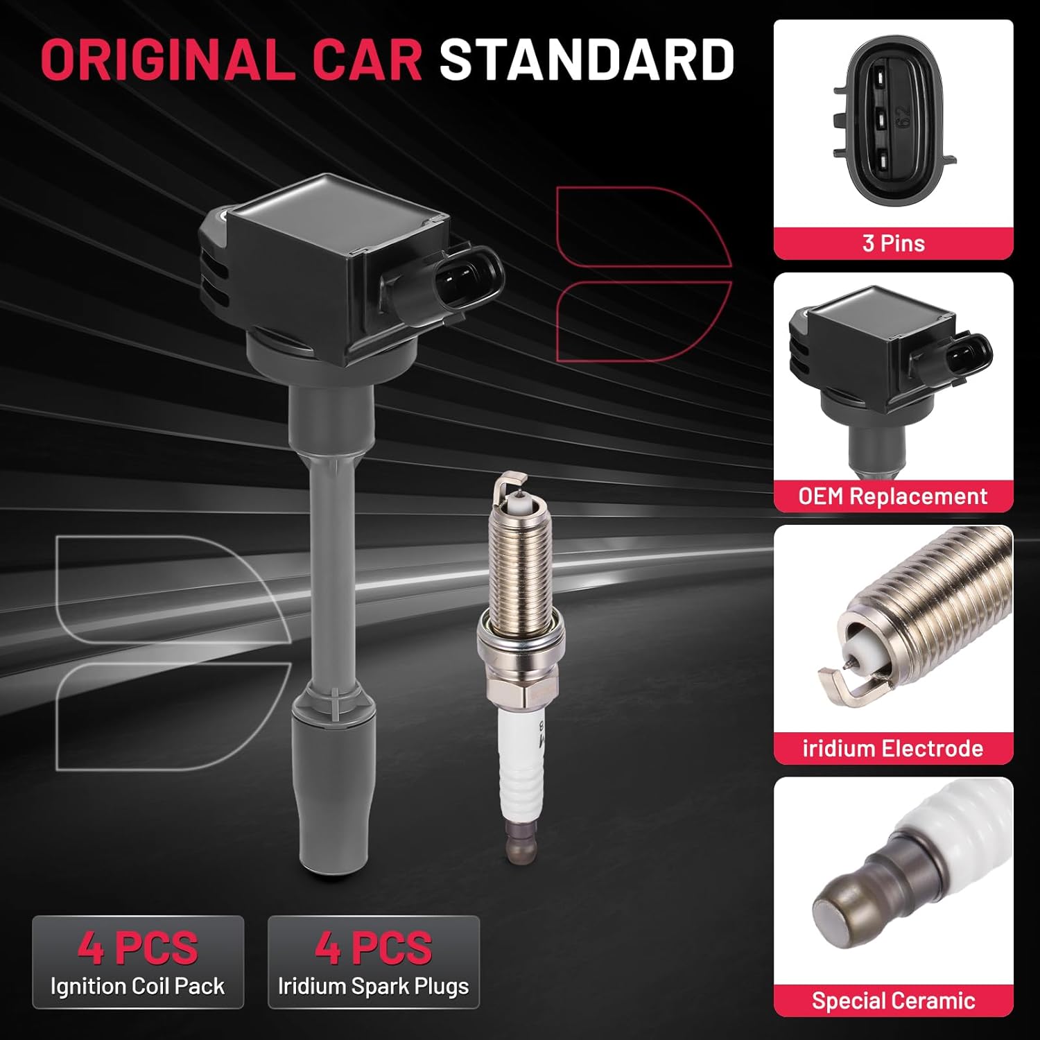 BDFHYK 4 Ignition Coil Pack UF848 and 4 Iridium Spark Plug 96210 Compatible with Lexus 21-23 ES250, 19-22 UX200,Compatible with Toyota 18-23 Camry, 19-23 Corolla, 19-23 RAV4 Coil for 9091902276