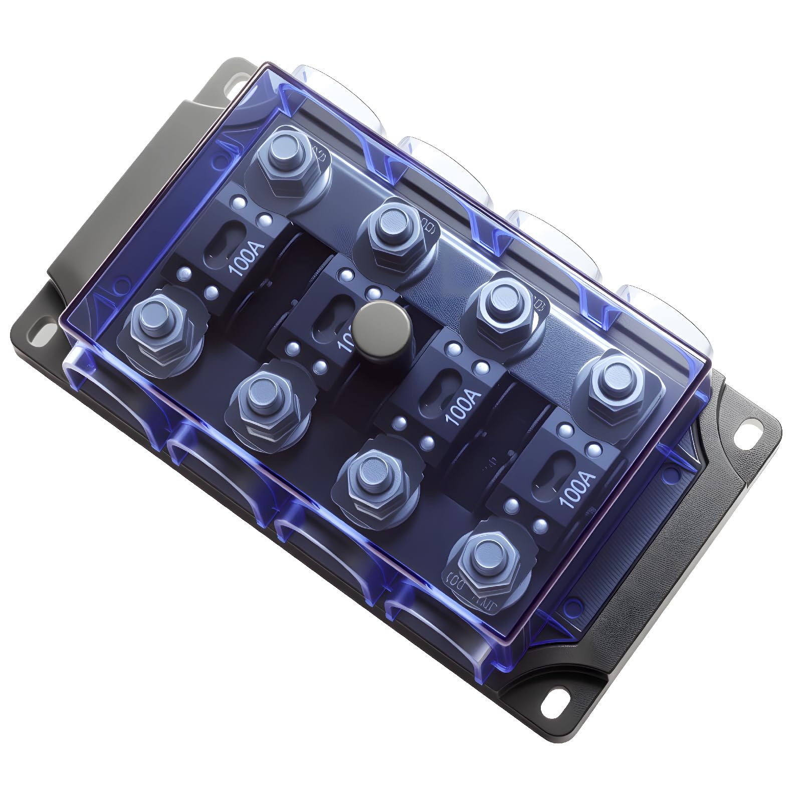 ZOOKOTO 4 Wege Mega Sicherungshalter Blau Transparent 4 Wege Auto Sicherungshalter 100A Automotive Sicherungsblock Verteilung für Auto Audio