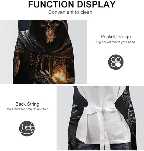 Miniatura 6 de MUSM Apron for Adults - 27.6 X 31.5 Inch, Heavy-Duty Polyester Aprons with Two Large Pockets, Waterproof Grim-Reaper Kitchen Apron for Cooking,