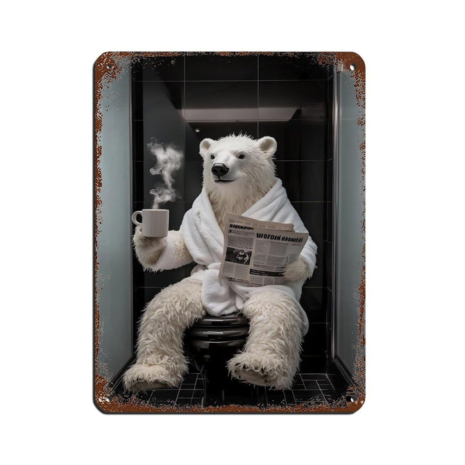 Lxwnze 30L X 40W Cm Polar Bear Bathroom Art Tin Sign Vintage Metal Pub Club Cafe Bar Home Wall Art Decoration Poster Retro 12X16inch(30X40cm)