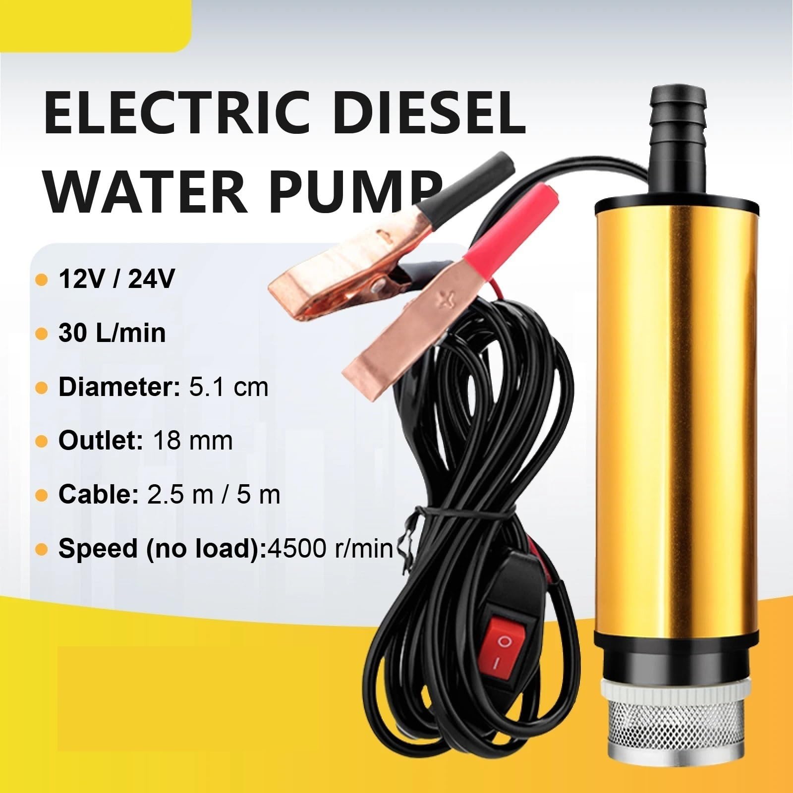 Pompa acqua diesel elettrica travaso gasolio 12V carburante con ugello in alluminio(24V-Pump)