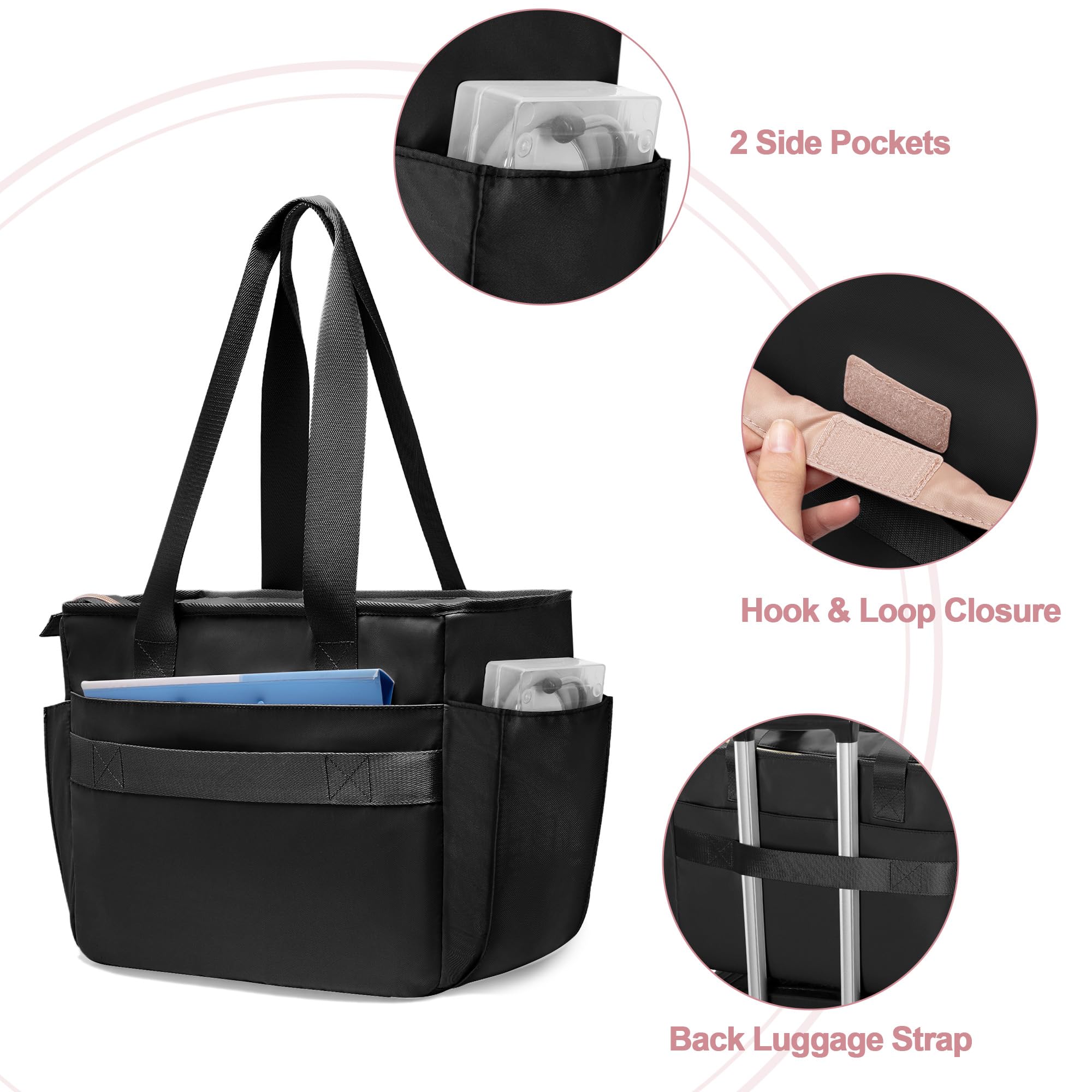 Borsa Tote per Infermiere da Donna, Borsa Clinica per Infermieri con Organizer a Fisarmonica, Accessori per Infermieri per Lavoro e Assistenza Sanitaria a Casa, Nero