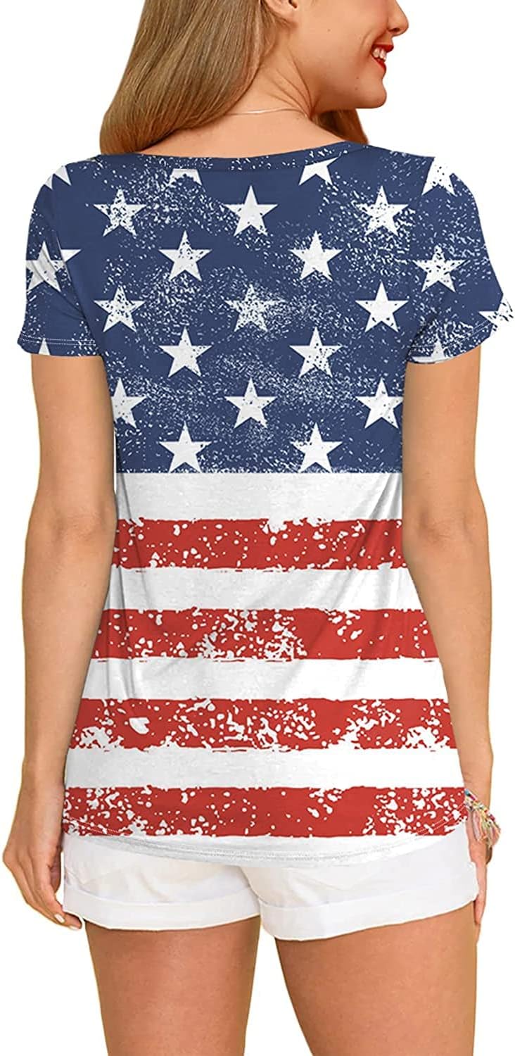 Barlver Womens American Flag Shirt Short Sleeve 4th of July Flag Top Loose Patriotic Independence Day T-Shirts S-XXL - Image 7