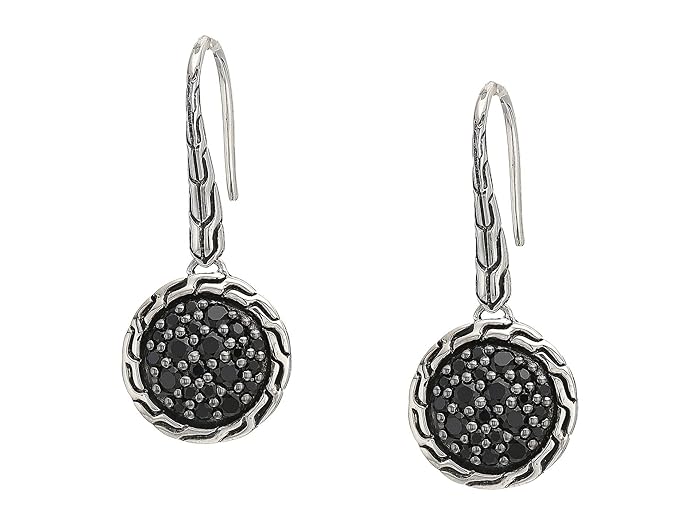 John Hardy  Classic Chain Round Drop Earrings on French Wire with Black Sapphire and Black Spinel (Silver) Earring
