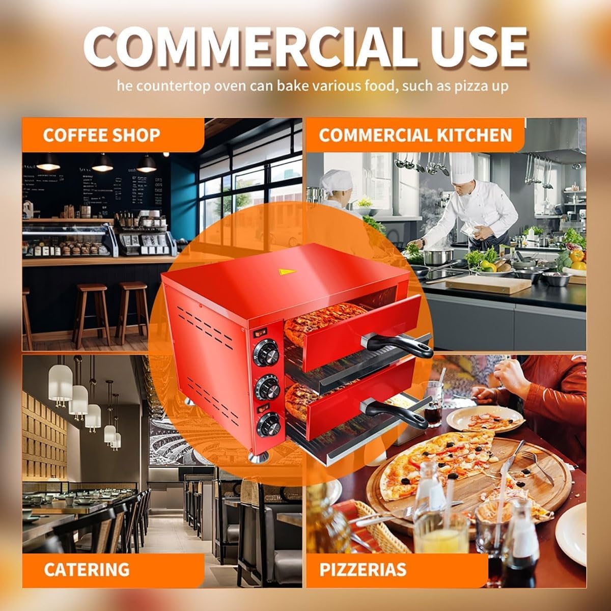 Electric Double Decker Pizza Oven,12" Indoor 2-Layer Countertop Pizza Maker,Multipurpose Commercial Pizza Oven Cooker with 4 Large Heat Tube,Adjustable Temperature & 60 Minutes Timer