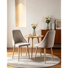 Lightdot Dining Chairs Set of 2, Modern Linen Fabric Upholstered Kitchen Side Chairs with Curved Backrest, Mid Century Accent Chairs with Metal Legs for Dining Room Vanity Living Room Cafe, Linen Grey