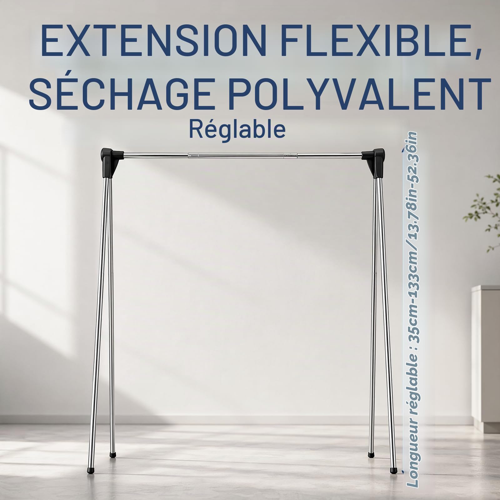 Portant à Vêtements Pliable Acier Inoxydable Télescopique Réglable, Support Portable pour Voyage, Camping, Petit Appartement & Séchage Linge