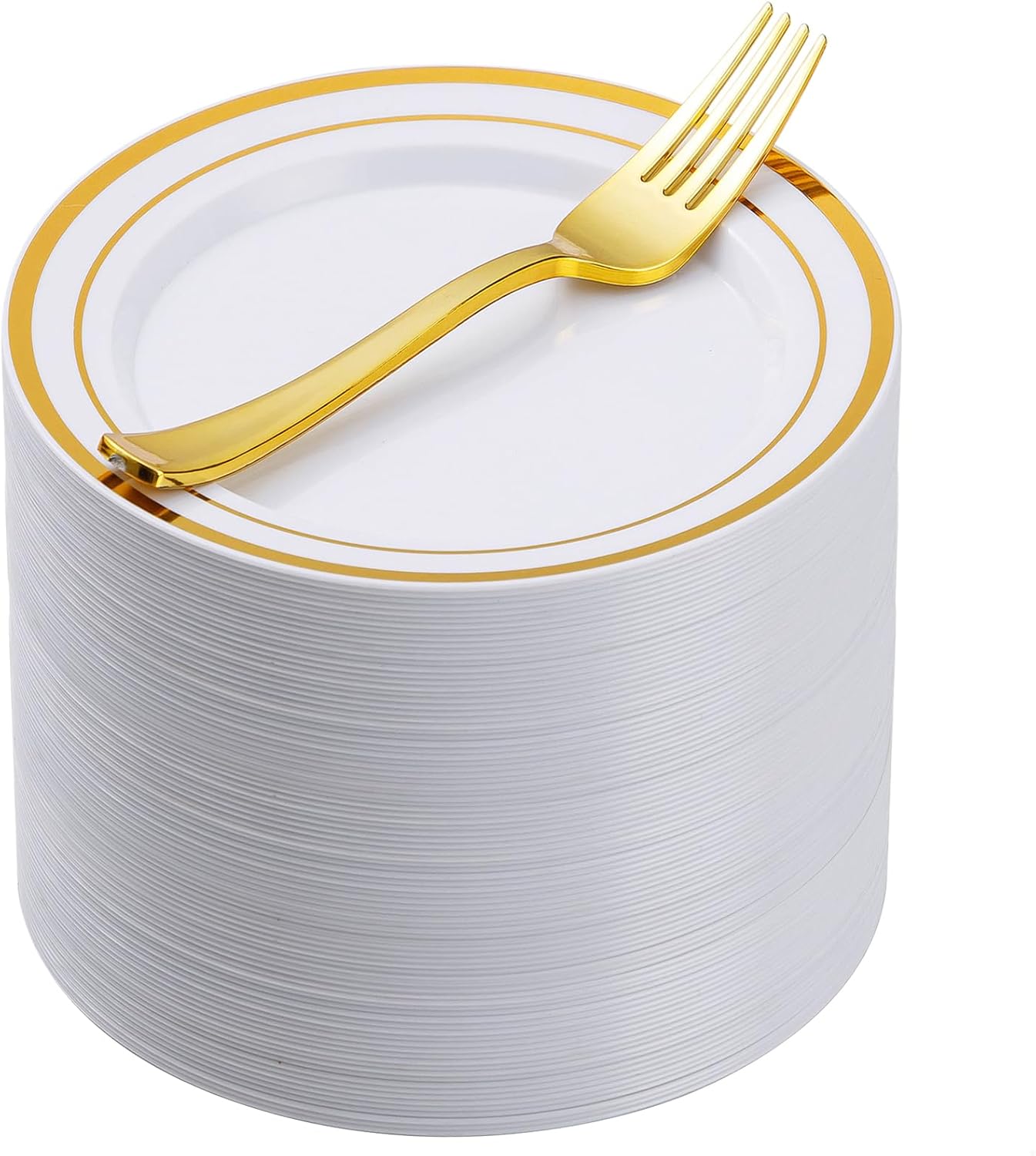 Goodluck 240PCS 7" Gold Dessert Plastic Plates with 7.4" Forks, Gold Appetizer Plates for 120 Guests, Including 120 Disposable Cake Plastic Plates and 120 Forks for Wedding/Birthday/Christmas Party