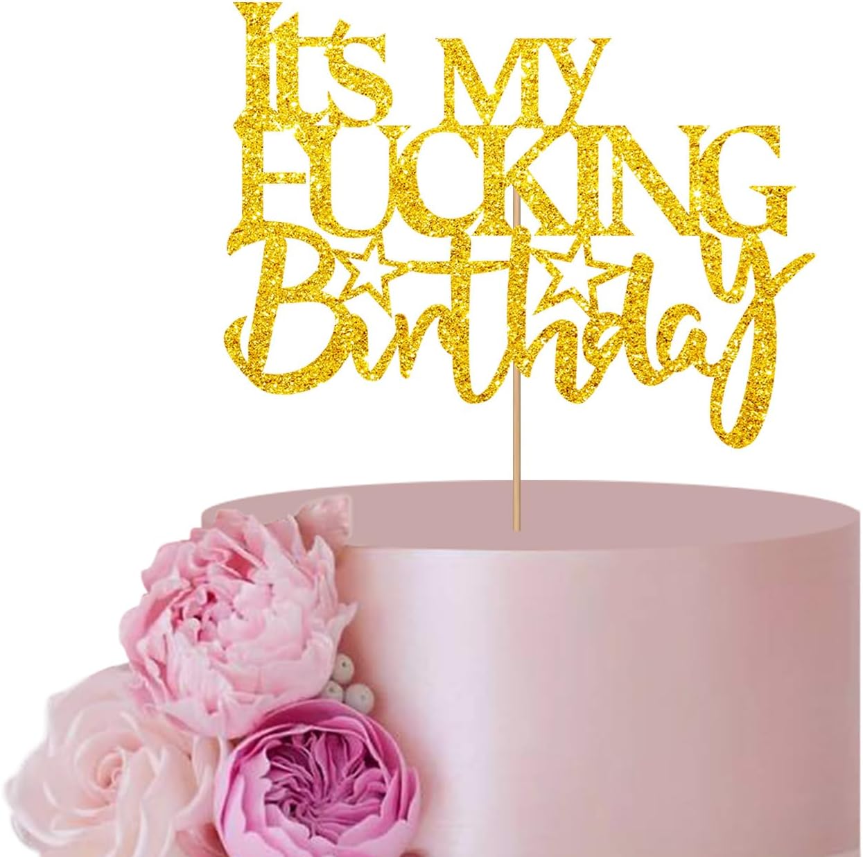 ANNATZQ Gold Cake Topper for Birthday Cake Decor, It's my Birthdy Cake Topper, Glitter Funny Birthday Party Decoration Supplies (Gold)