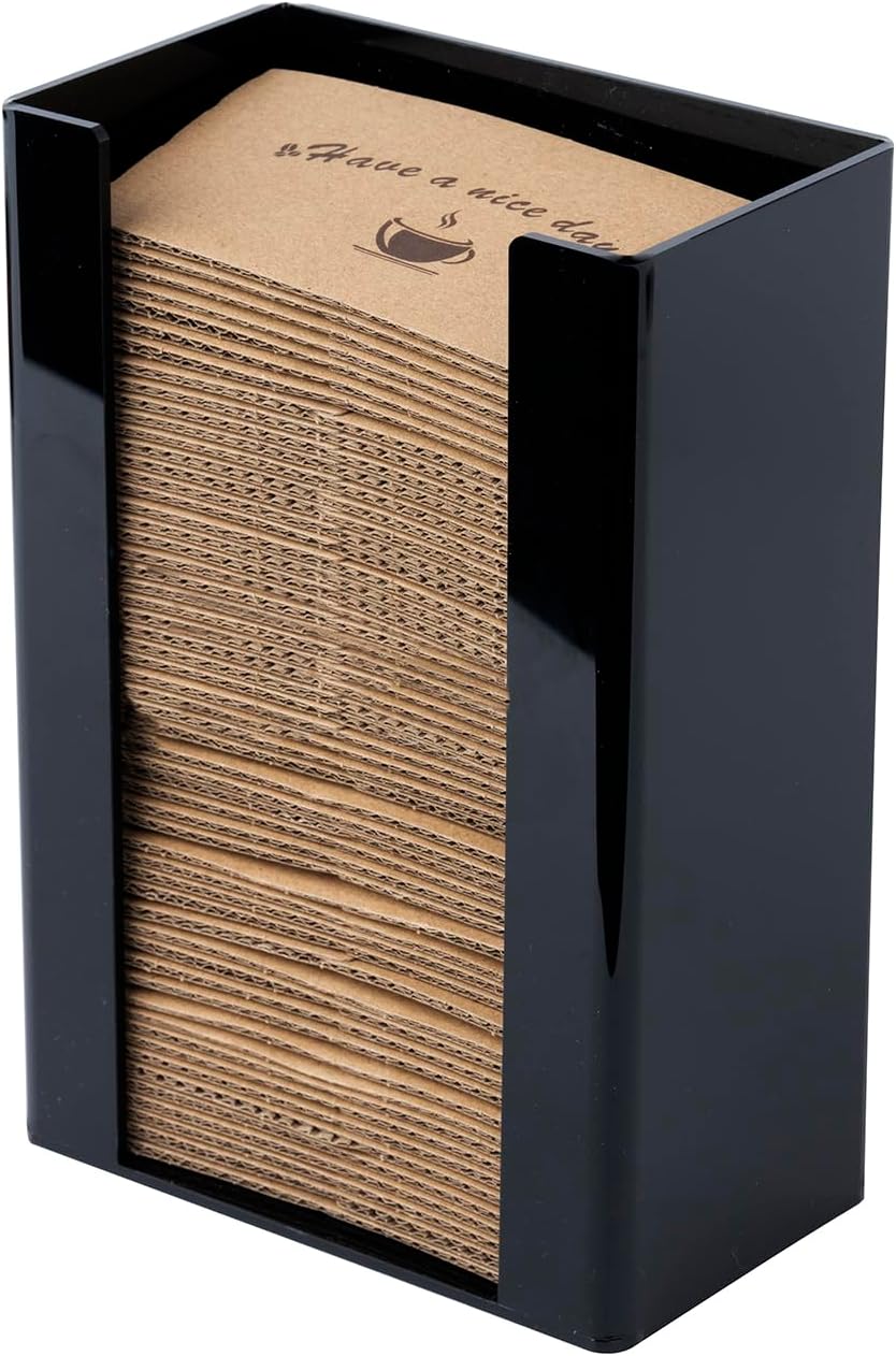 Coffee Cup Sleeve Holder - Hot Collar Jacket Organizer for Bulk Storage, Black Vertical Dispenser for Coffee Clutches at Home or Restaurant, Countertop or Wall Mount