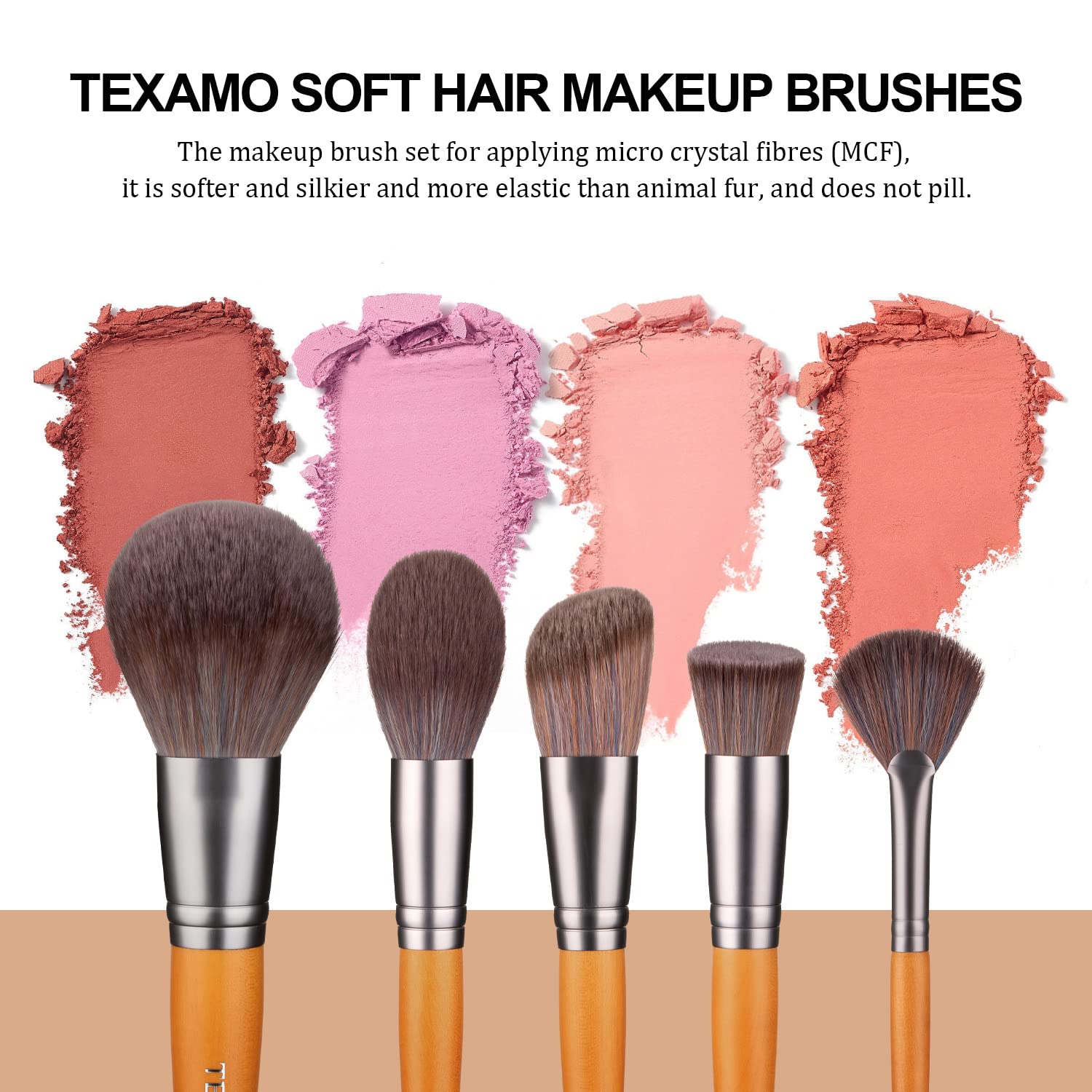 Makeup Brushes, TEXAMO Makeup Brush Set Professional for Kabuki, Foundation Powder, Contour, Blush Highlighter, Eye Shadow, with Cosmetics Bag (B-Wooden Brush Set)