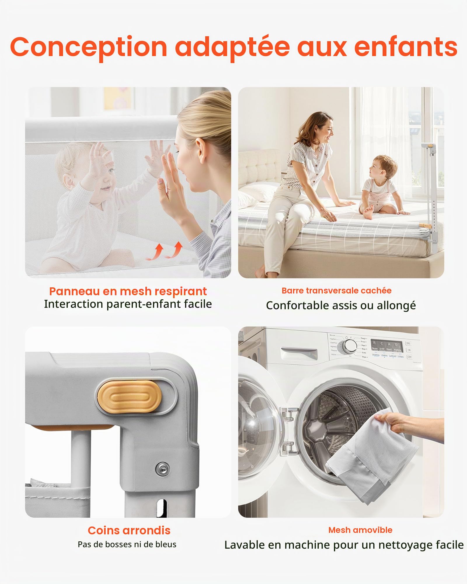 VEVOR Barrière de Sécurité de Lit pour Enfants, Longueur 1,5 m, Barrière de Lit pour Tout-Petits, avec Tube en Fer Renforcé, Tissu Oxford, Hauteur Réglable 68-89 cm, pour Épaisseur de Matelas 5-27 cm