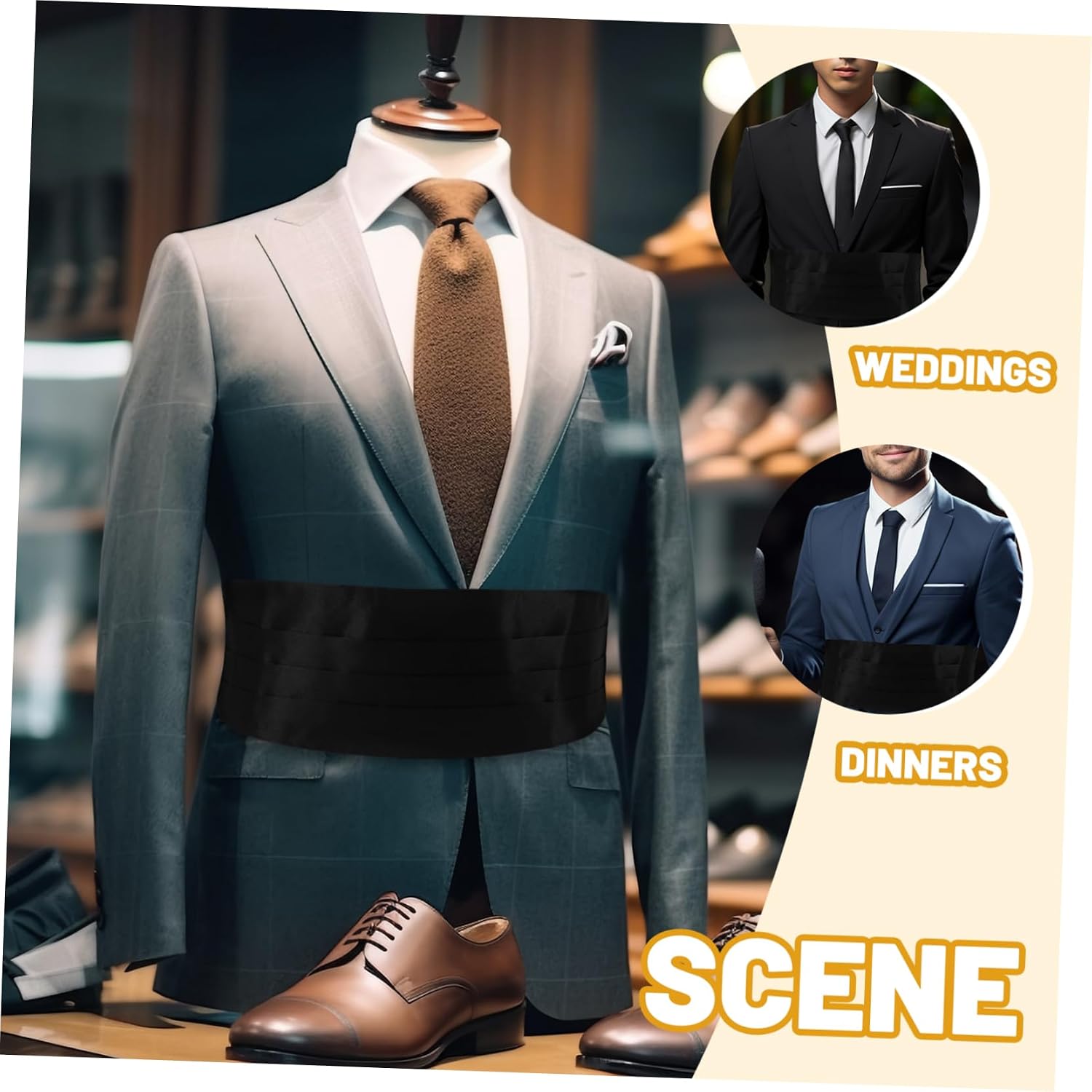 Men's Cummerbund for Tuxedo Stylish Waistband for Weddings and Formal Events Comfortable Fit with Excellent Waist Support Black Color Costume Accessory