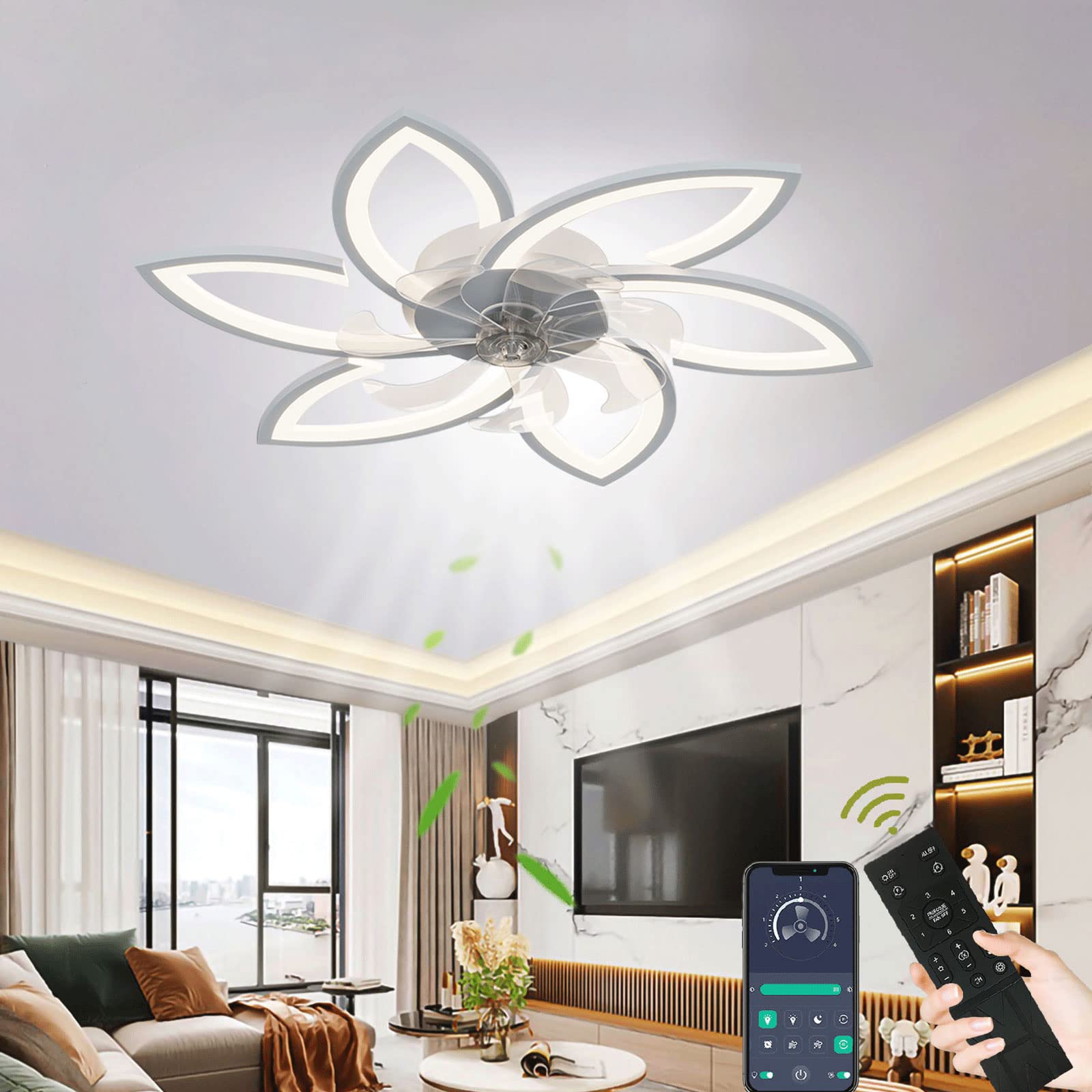 Wildcat Modern LED Dimmable Ceiling Fan with Lights and Remote Control, Quiet, Creative 6 Lights Design for Bedroom, Kitchen, Dining Room