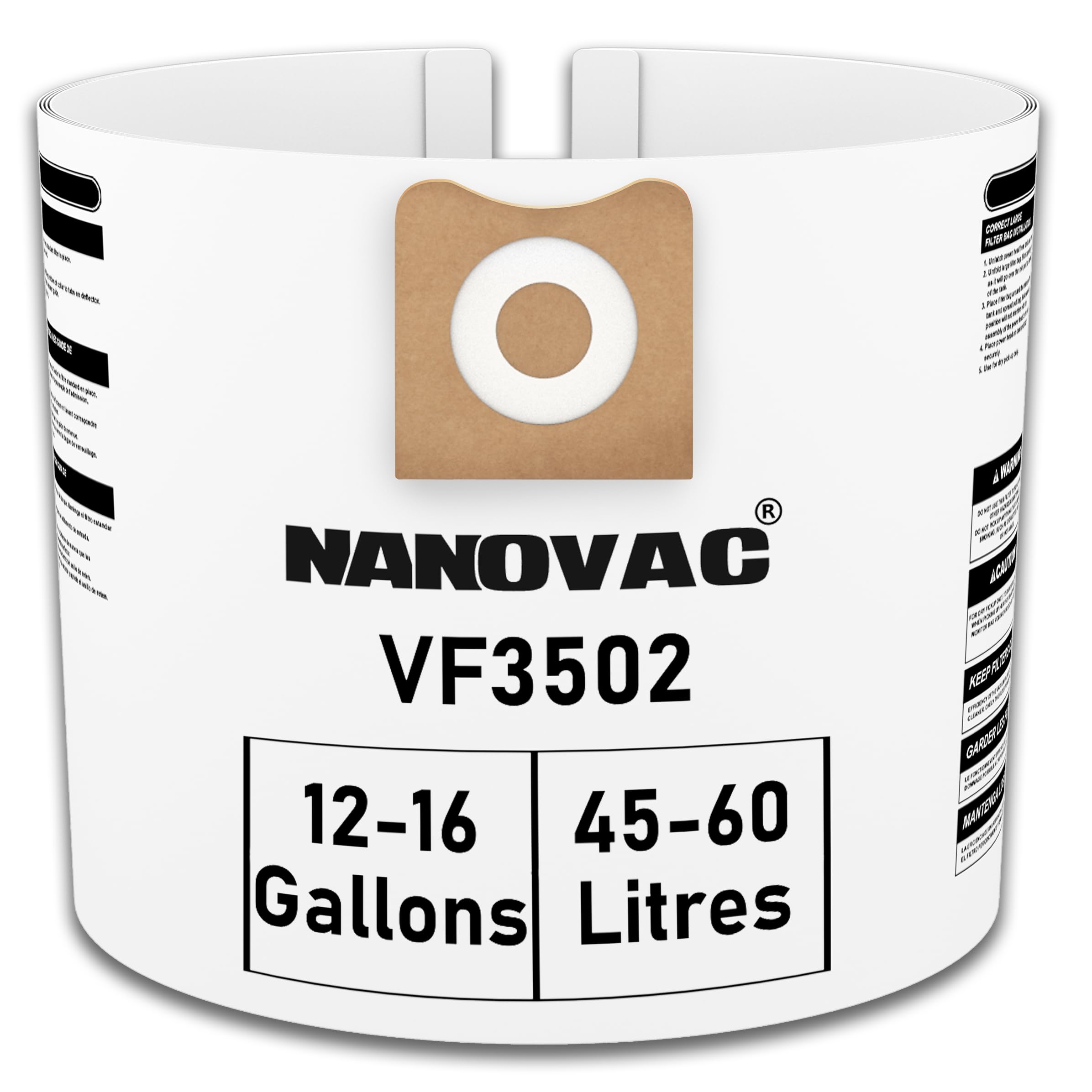 5 Pack Fits Ridgid Shop Vac Bags 12-16 Gallon - VF3502 High Efficiency Filter 23743 For Rigid Vacs