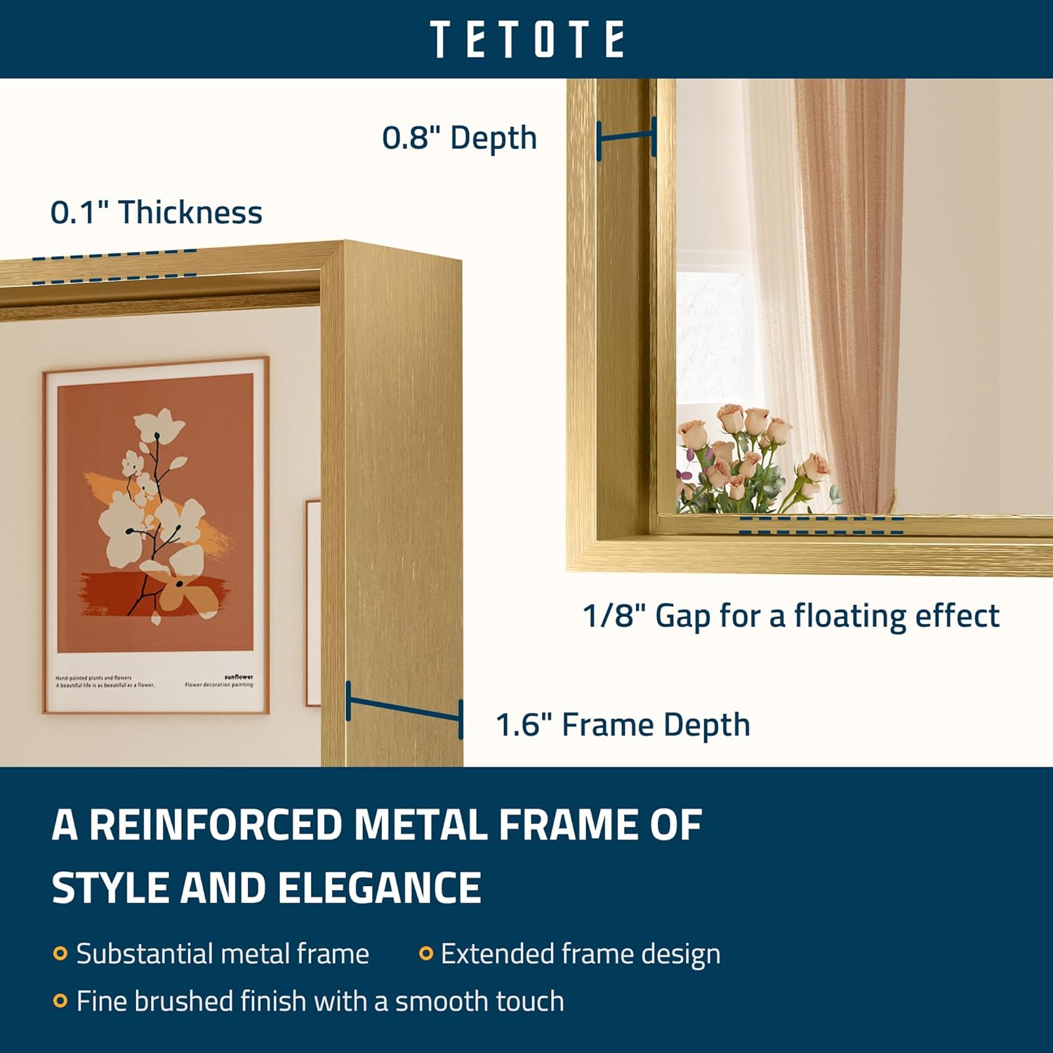 TETOTE Brushed Gold Bathroom Mirror 24 x 36 Rectangle Gold Metal Framed Bathroom Vanity Mirror, Modern Farmhouse Rectangular Brass Frame Large Wall Mirror for Over Sink (Horizontal/Vertical)