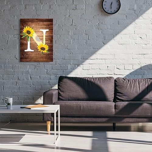 Miniatura 5 de Lienzo decorativo de pared con letra N, lienzo para pared, letra N, diseño de girasol, para el hogar, sala de estar, decoración de pared, regalo de